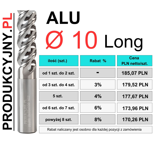 Frez fi 10 R0,2 ALU LONG L100